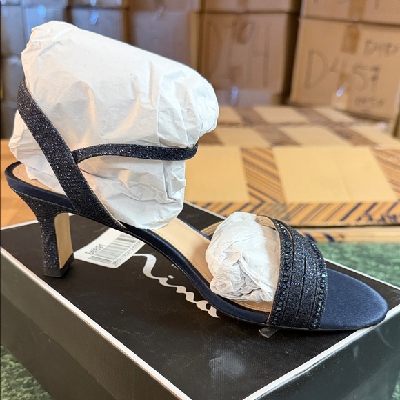 Nina Shoes - Nina Black Glitter Strappy Heels ( WIDE)